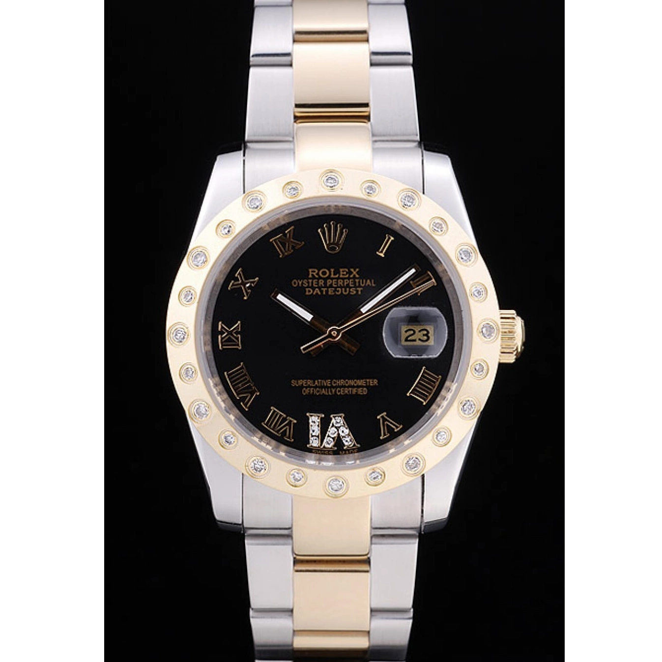 Aaa replica watch Black 7463 Datejust Diamond Rolex Dial Bezel 0607